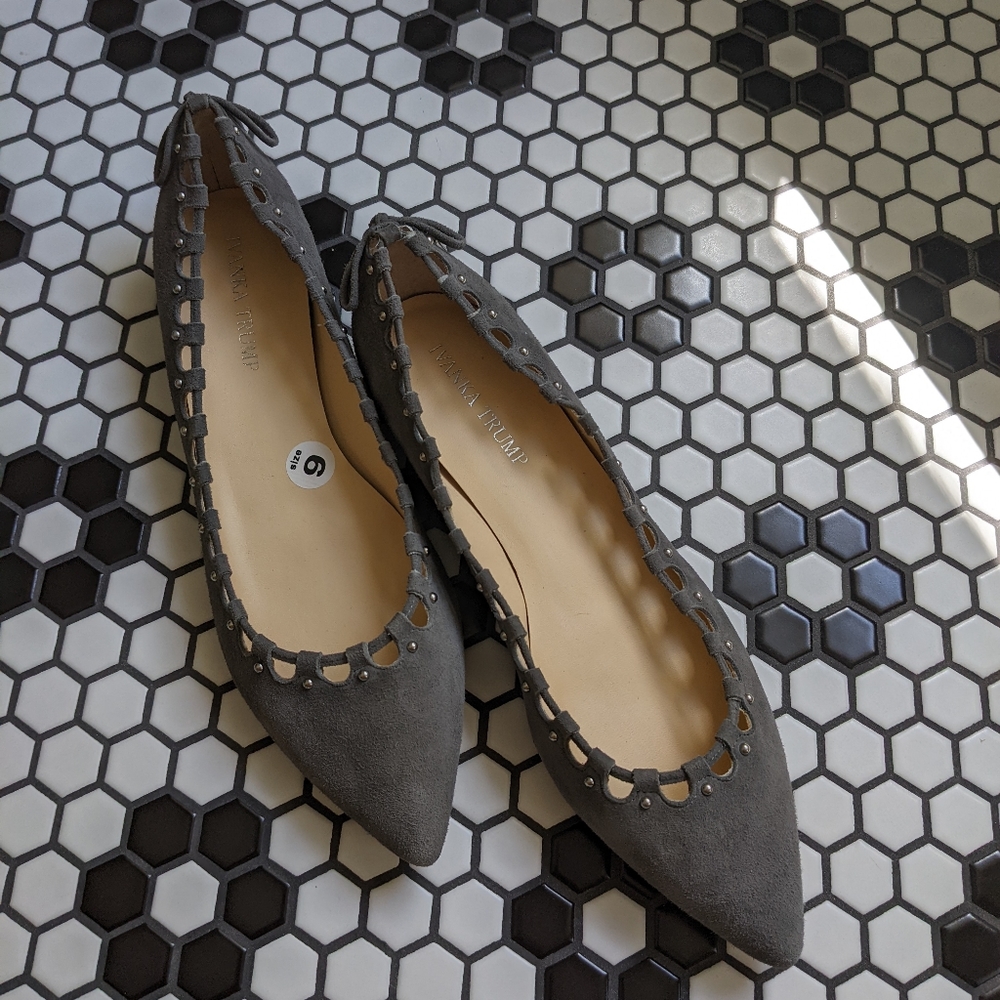 Grey suede flats